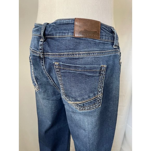 Maurices Dark/Medium-Wash Faded Lightly Distressed Straight Leg Raw Bottom Jeans - Picture 6 of 12